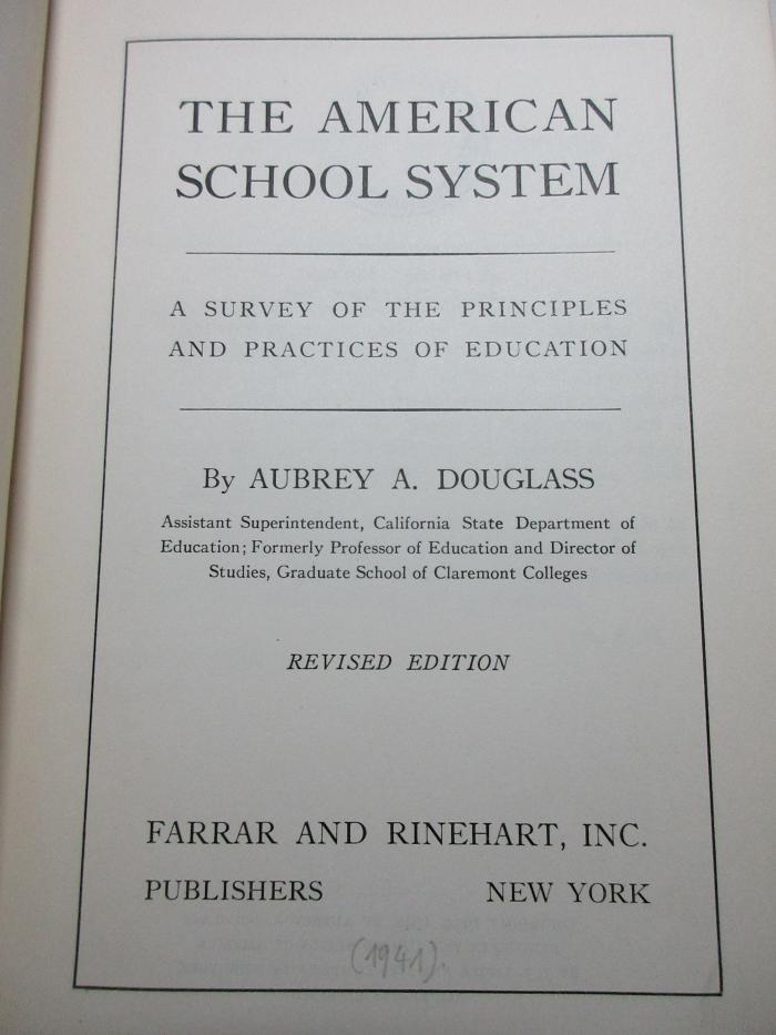 
1 G 65&lt;2&gt; : The American school system : a survey of the principles and practices of education (1941)