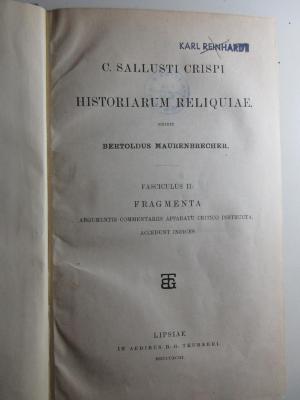 10 F 255-2 : Historiarum reliquiae : Fragmenta (1893)