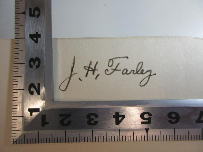 
1 G 9 : A hundred Years of British philosophy (1938);- (Farley, John Herbert), Von Hand: Autogramm; 'J. H. Farley'. 