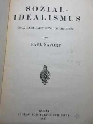 
1 G 45 : Sozial-Idealismus : neue Richtlinien sozialer Erziehung (1920)