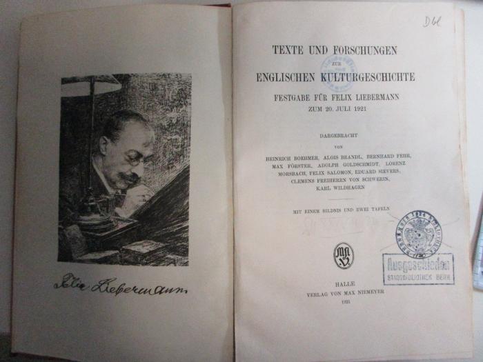 
10 F 353 : Texte und Forschungen zur englischen Kulturgeschichte : Festgabe für Felix Liebermann zum 20. Juli 1921 (1921)