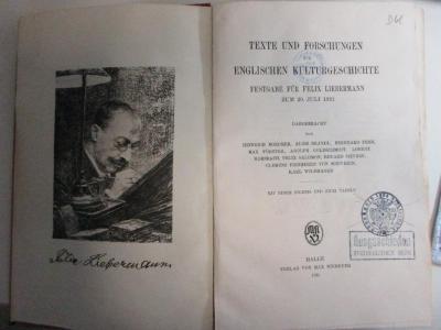 
10 F 353 : Texte und Forschungen zur englischen Kulturgeschichte : Festgabe für Felix Liebermann zum 20. Juli 1921 (1921)