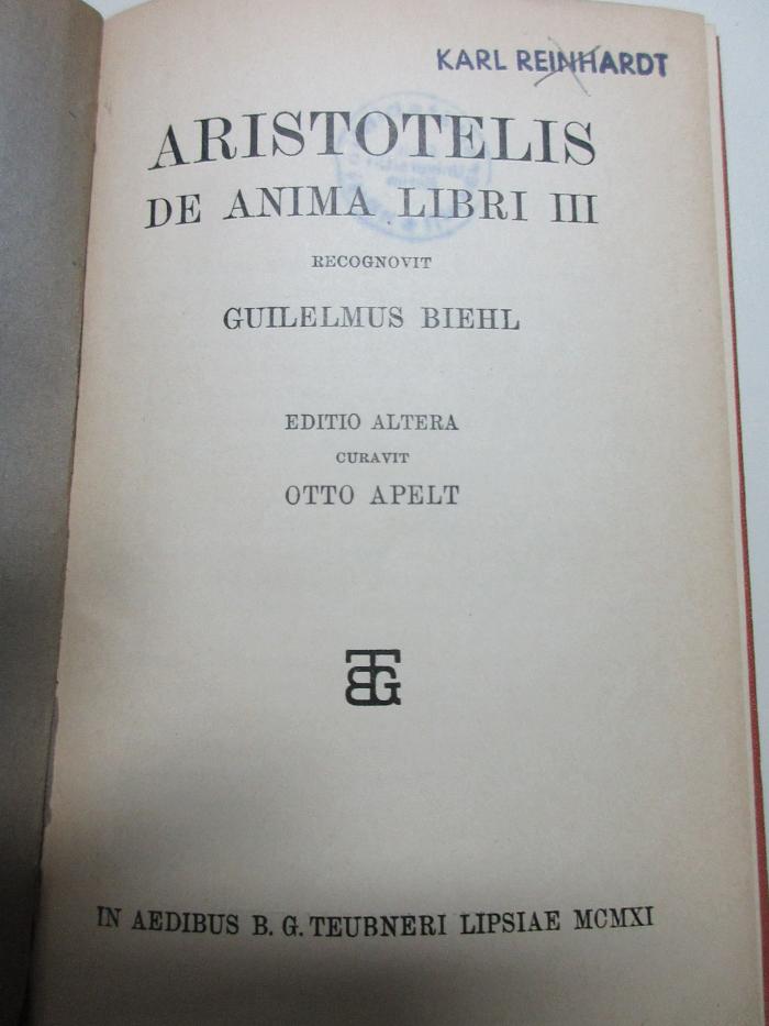 
10 G 280&lt;2&gt; : Aristotelis De anima libri III (1911)