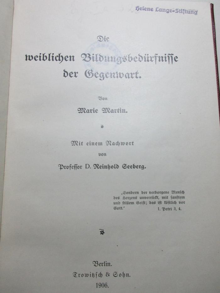 
10 G 157 : Die weiblichen Bildungsbedürfnisse der Gegenwart (1906)