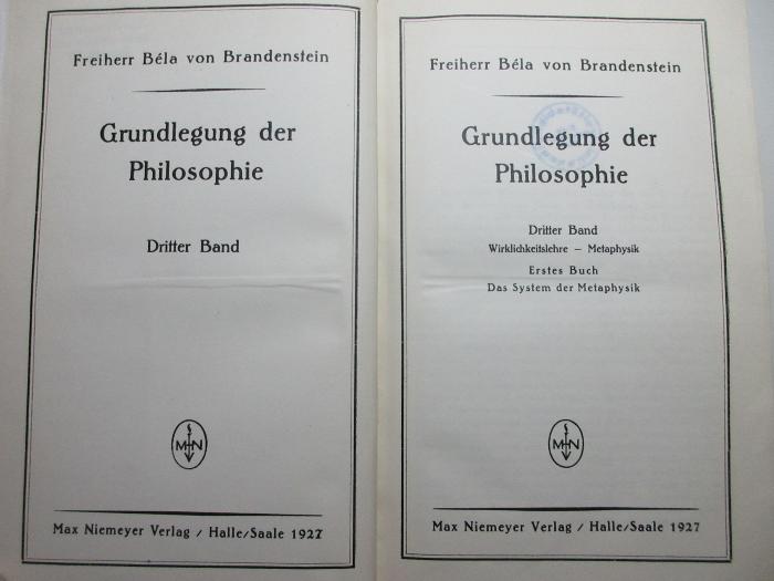 10 G 111-3,1 : Wirklichkeitslehre - Metaphysik : das System der Metaphysik (1927)