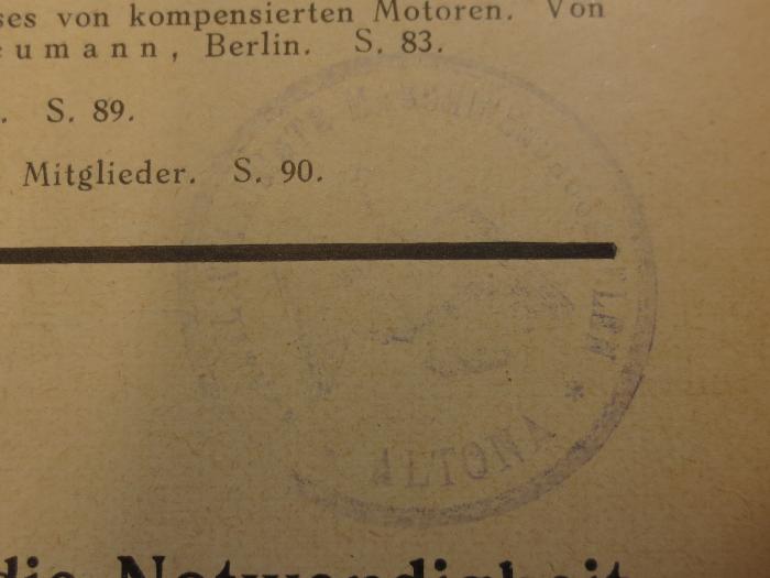 ZB 481: Elektrizitätswirtschaft : Mitteilungen der Vereinigung der Elektrizitätswerke E.V. (1926-29);- (Staatliche Vereinigte Maschinenbauschulen Altona), Stempel: Name, Ortsangabe; '[Staat]l [Vereini]gte Maschinenbauschulen Altona'. 