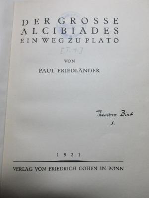 
10 G 215-1 : Der große Alcibiades : ein Weg zu Plato (1921)