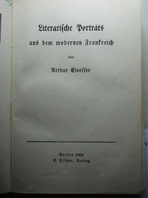 
1 N 32 : Literarische Porträts aus dem modernen Frankreich (1904)