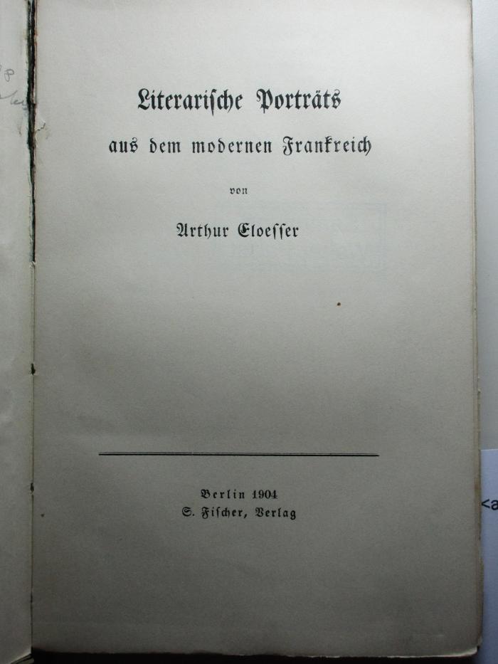 1 N 32<a> : Literarische Porträts aus dem modernen Frankreich (1904)</a>