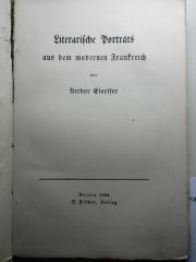 1 N 32<a> : Literarische Porträts aus dem modernen Frankreich (1904)</a>
