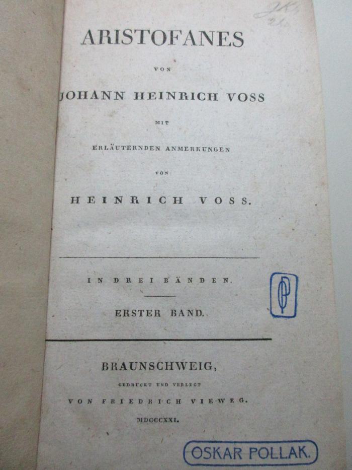 1 K 9-1 : Aristofanes : in drei Bänden (1821)
