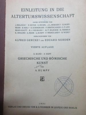 
1 K 7/1&lt;4&gt;-2,3 : Griechische und römische Kunst (1931)