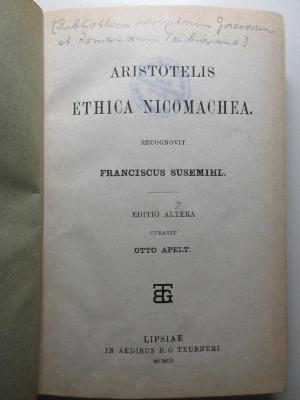 10 G 336&lt;2&gt; : Aristotelis Ethica Nicomachea (1903)