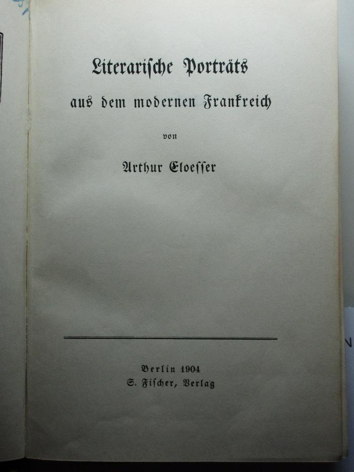 
1 N 32 : Literarische Porträts aus dem modernen Frankreich (1904)