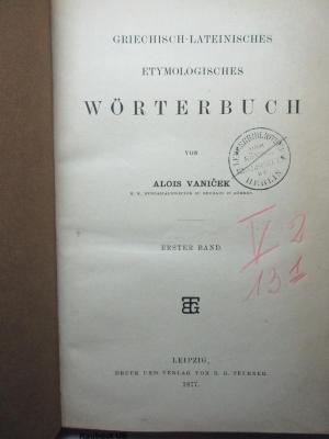 
1 K 8-1 : Griechisch-lateinisches etymologisches Wörterbuch (1877)