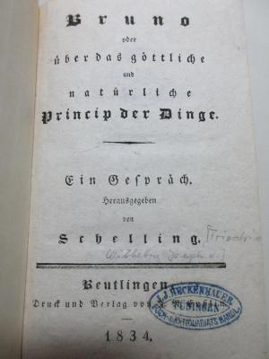 
10 G 5 : Bruno oder über das göttliche und natürliche Princip der Dinge : ein Gespräch (1834)