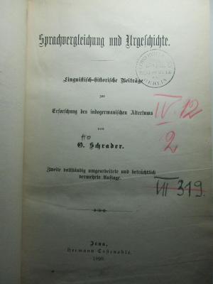 10 I 21&lt;2&gt; : Sprachvergleichung und Urgeschichte : linguistisch-historische Beiträge zur Erforschung des indogermanischen Altertums (1890)