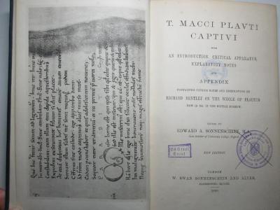 
10 K 103&lt;*&gt; : T. Macci Plauti Captivi : with introd., crit. apparatus explanatory notes and app., cont. copious notes and emendations by Richard Bentley on the whole of Plautus now in ms. in the British Museum (1880)