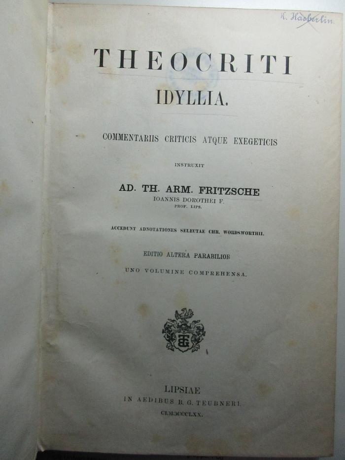 
10 K 220&lt;2&gt; : Theocriti idyllia (1870)