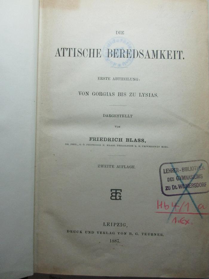 
10 K 210&lt;2&gt;-1 : Von Gorgias bis zu Lysias (1887)