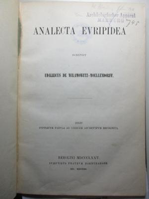 10 K 261 : Analecta Euripidea : inest supplicum fabula ad codicem archetypum recognita (1875)