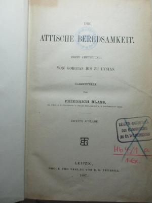 
10 K 210&lt;2&gt;-1 : Von Gorgias bis zu Lysias (1887)