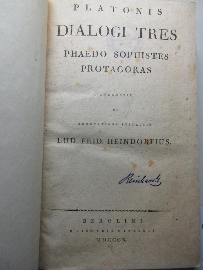 
10 K 226-4 : Dialogi tres: Phaedo, Sophistes, Protagoras (1810)