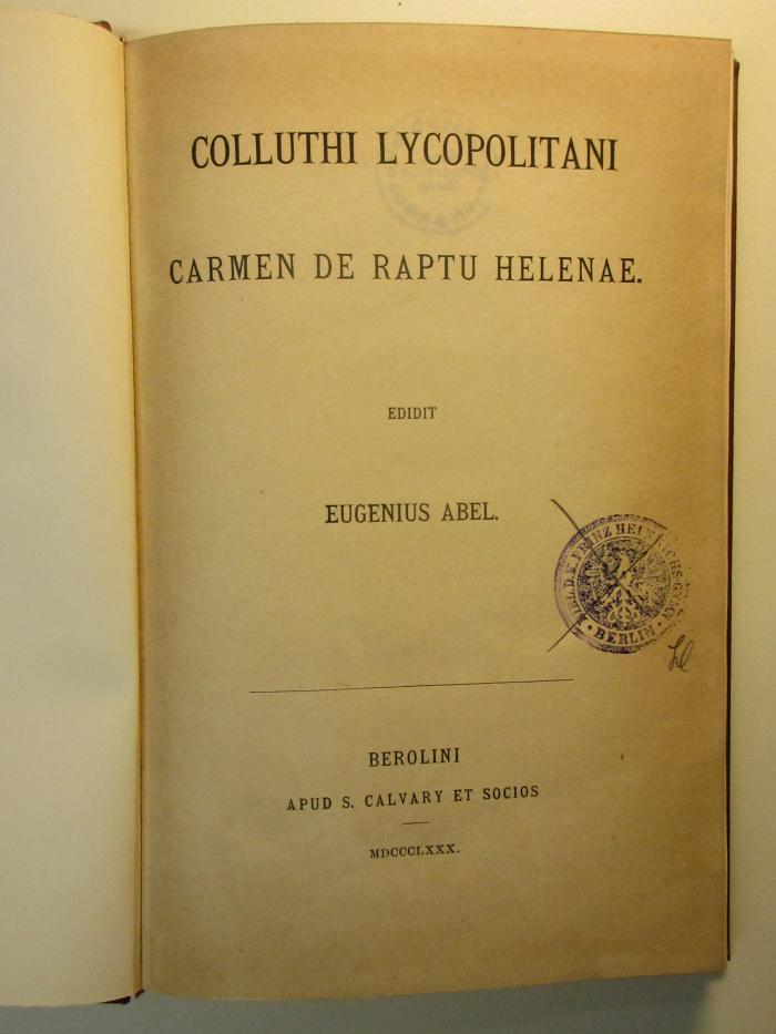 10 K 122 : Colluthi Lycopolitani Carmen de raptu Helenae (1880)