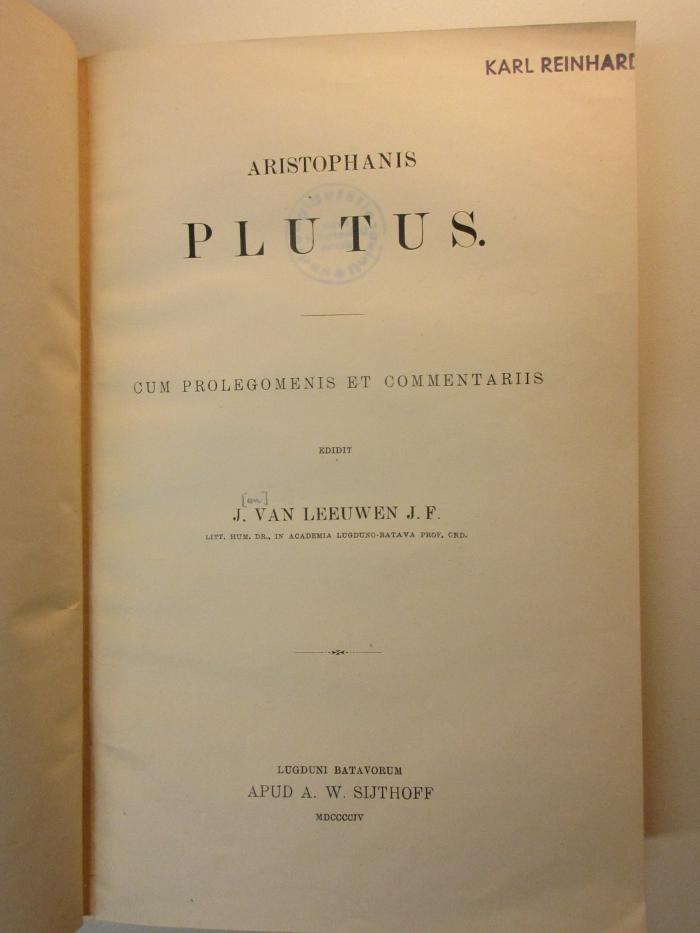 
10 K 133 : Aristophanis Plutus : cum prolegomenis et commentariis (1904)