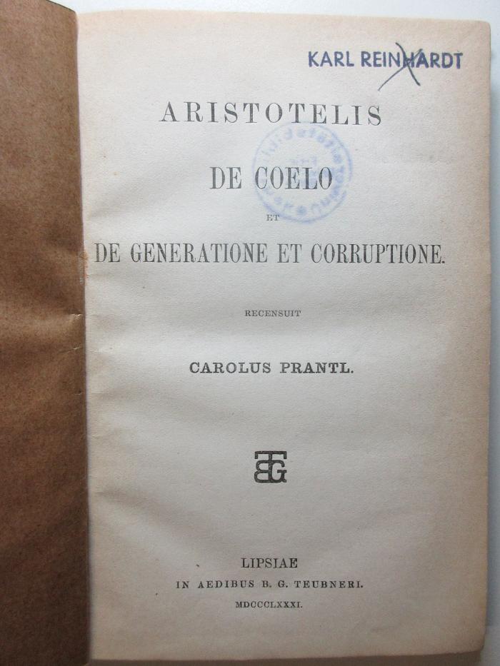 
10 K 325 : De coelo et De generatione et corruptione (1881)
