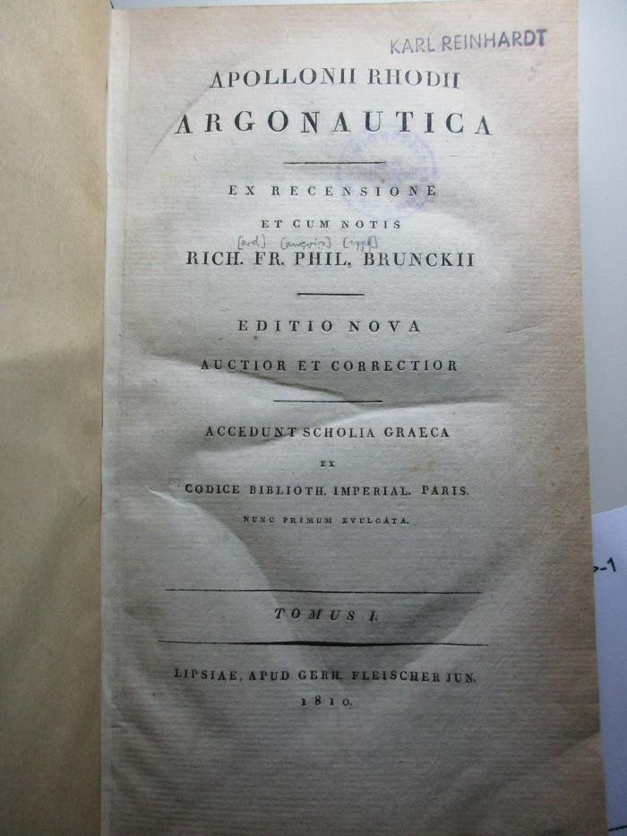 10 K 32&lt;*&gt;-1 : Apollonii Rhodii Argonautica (1810)