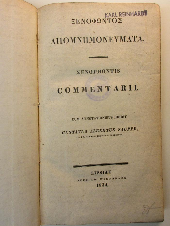 
10 K 132 : Xenophōntos apomnēmoneumata = Xenophontis commentarii (1834)