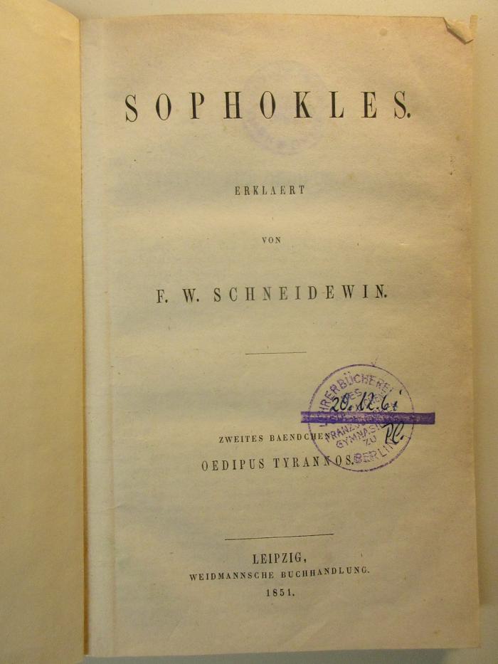 10 K 117-2 : Sophokles : Oedipus Tyrannos (1851)