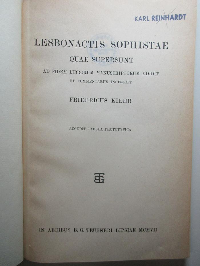 10 K 139 : Lesbonactis Sophistae quae supersunt (1907)
