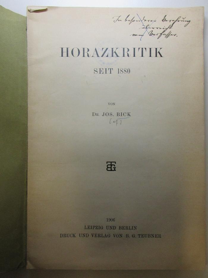 
10 K 195 : Horazkritik seit 1880 (1906)
