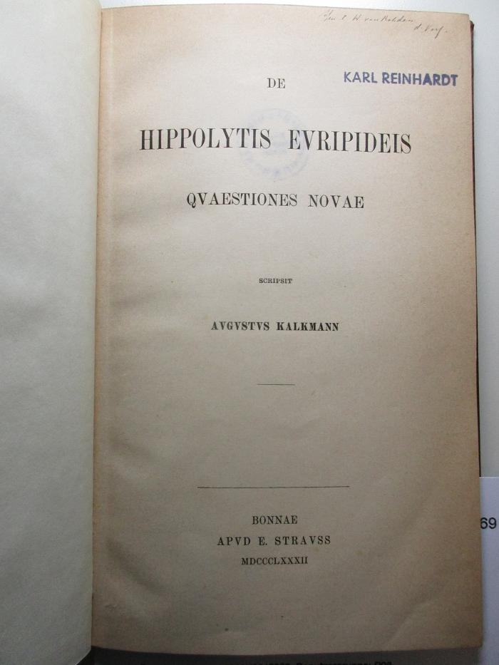 
10 K 169 : De Hippolytis Euripideis quaestiones novae (1882)