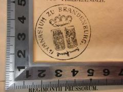 - (Gymnasium zu Brandenburg), Stempel: Wappen, Emblem, Name, Signatur; 'Gymnasium zu Brandenburg'. 