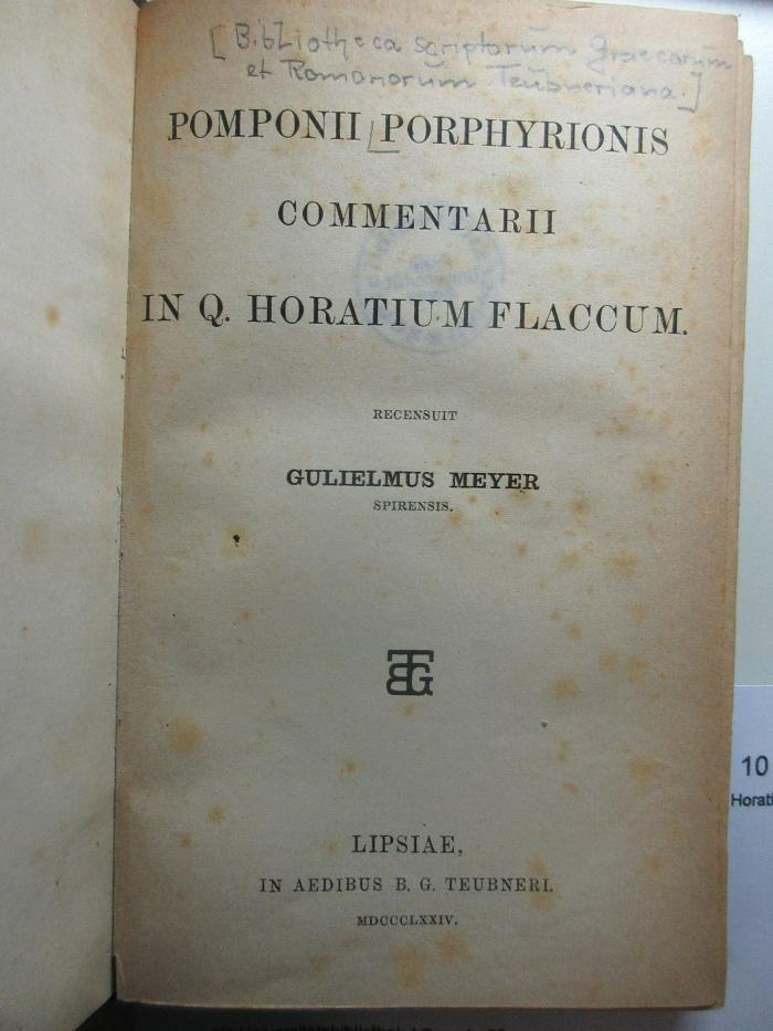 
10 K 142 : Commentarii in Q. Horatium Flaccum (1874)