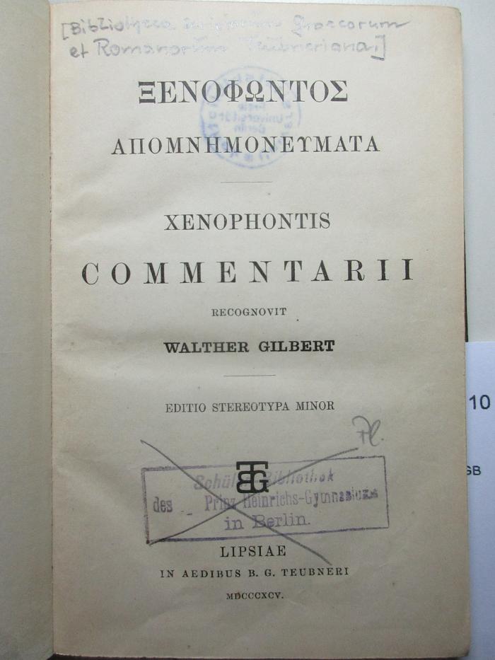 
10 K 433&lt;*&gt; : Xenophōntos Apomnēmoneumata = Xenophontis commentarii (1895)
