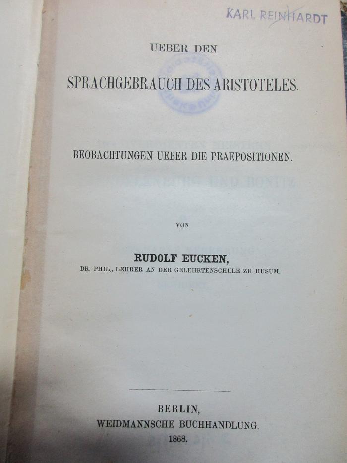 
10 K 182 : Ueber den Sprachgebrauch des Aristoteles : Beobachtungen über die Praepositionen (1868)