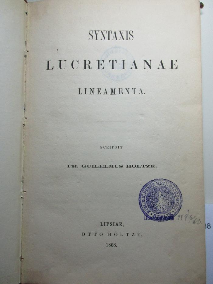 10 K 438 : Syntaxis Lucretianae lineamenta (1868)