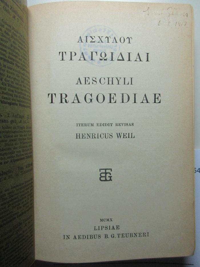 10 K 454&lt;2&gt; : Tragoediae (1910)