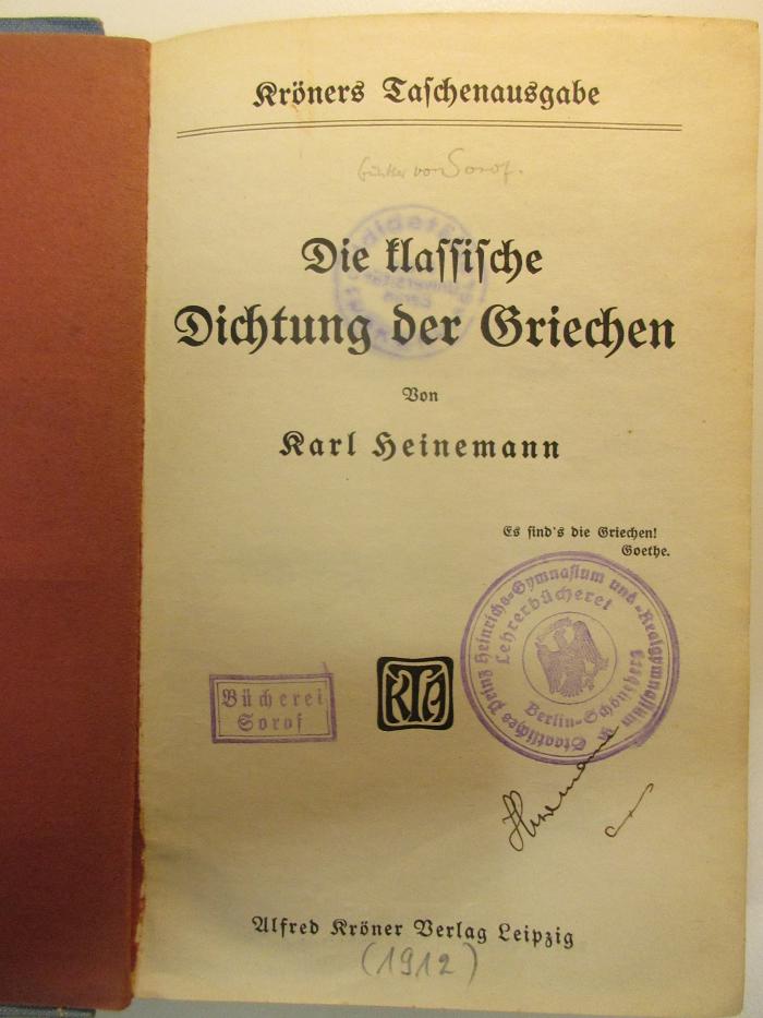 
10 K 378 : Die klassische Dichtung der Griechen (1912)
