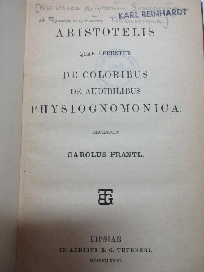 
10 K 386 : Quae feruntur de coloribus de audibilibus Physiognomonica (1881)