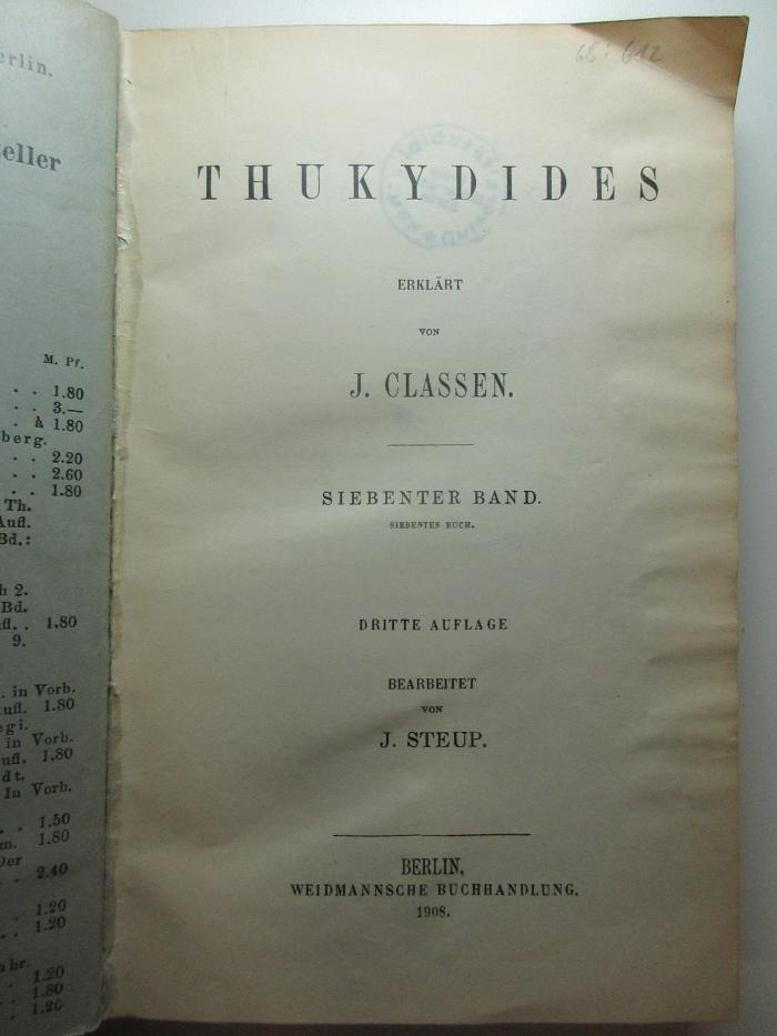 10 K 398&lt;3&gt;-7 : Thukydides (1908)