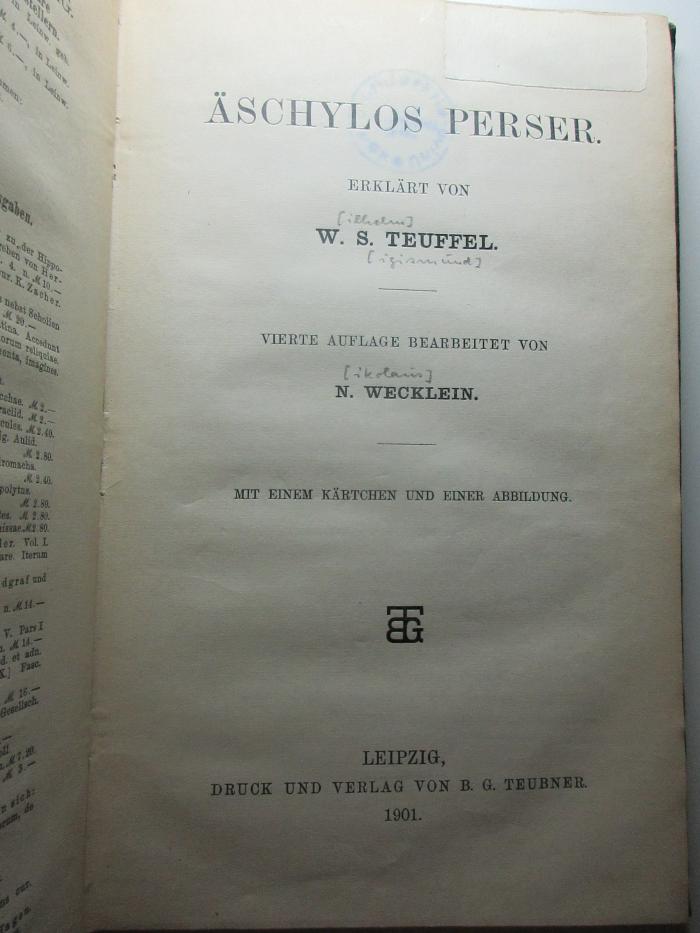 10 K 483/1&lt;4&gt; : Äschylos, Perser (1901)
