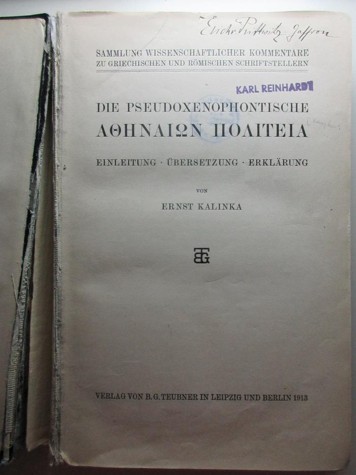 
10 K 95 : Die pseudoxenophontische Athēnaiōn politeia (1913)