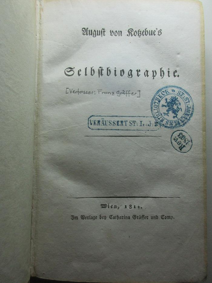 
10 L 108 : August von Kotzebue's Selbstbiographie (1811)
