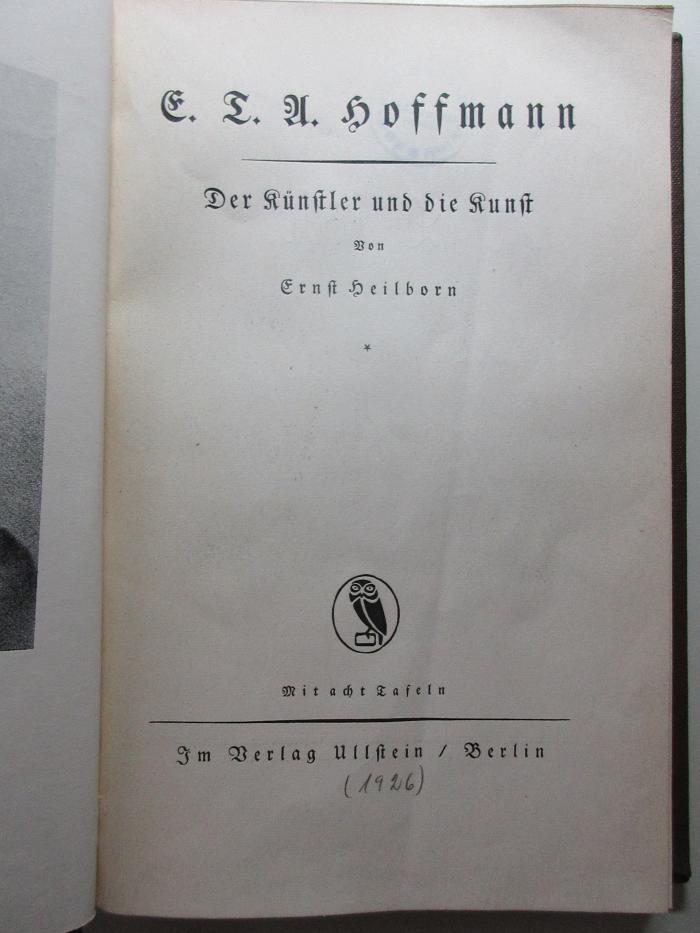 
10 L 366 : E. T. A. Hoffmann : der Künstler und die Kunst (1926)