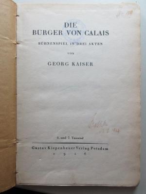 
10 L 321&lt;6&gt; : Die Bürger von Calais : Bühnenspiel in 3 Akten (1926)